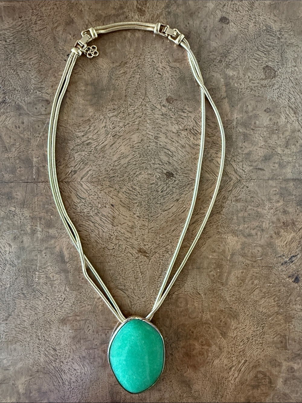 Gold Multi-Strand Necklace with Green Stone Pendant